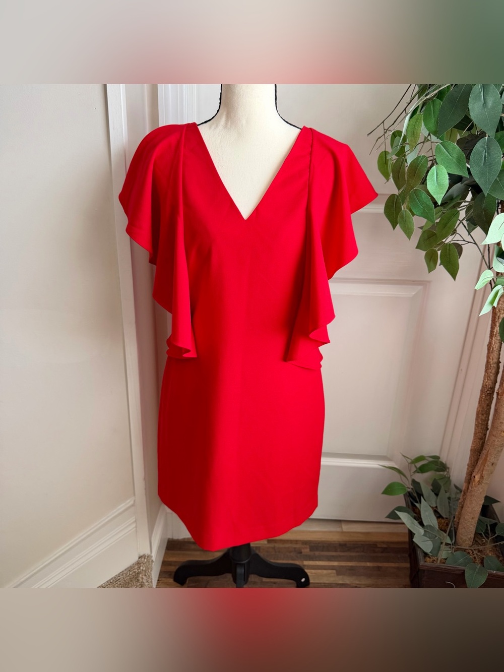 Gabrielle Union x NY & Co Ruffle Sleeve Sheath Cocktail Dress Red Sz XS